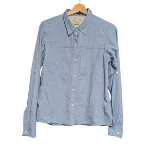 ExOfficio Shirt Womens Medium Long Sleeve Vented Mesh Pocket Outdoor Hiking Blue